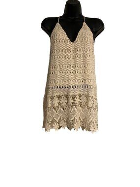 Unbranded Tunic Women’s S Cream Crochet Halter Top Floral Hem Cottage Hippie